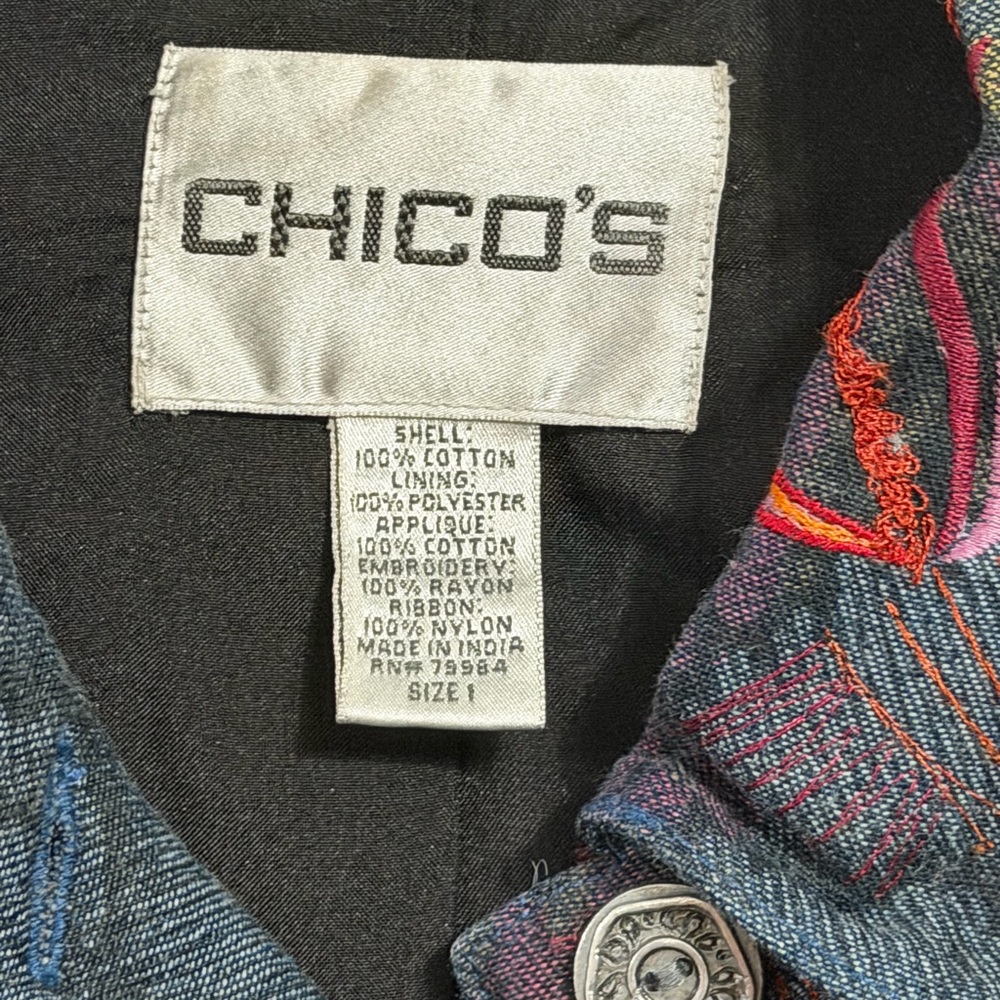 Chico's Colorful Embroidered Denim Jacket - Picture 2 of 7